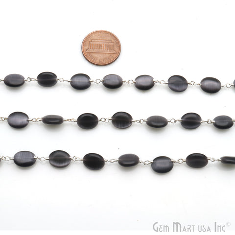 Black Monalisa Oval 12x5mm Tumble Beads Silver Plated Rosary Chain