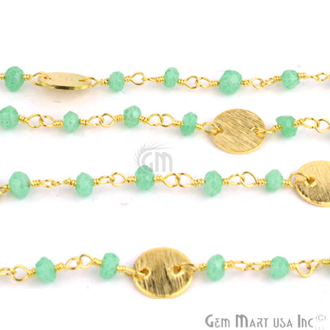 Green Chalcedony Beads With Round Finding Wire Wrapped Fancy Rosary Chain - GemMartUSA
