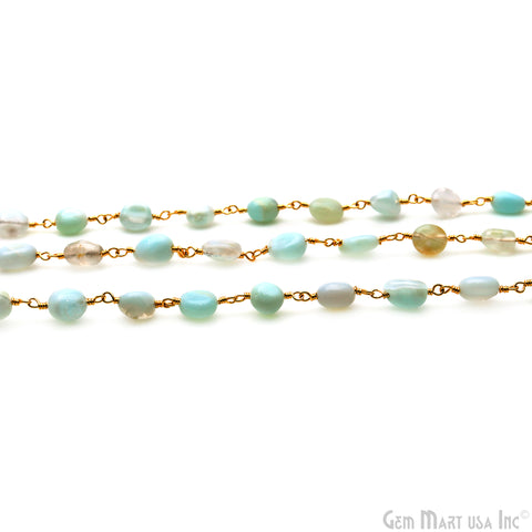 Amazonite 8x5mm Tumble Beads Gold Plated Rosary Chain