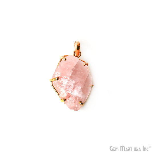 Natural Morganite Organic 36x24mm Gold Plated Prong Setting Single Bail Gemstone Pendant