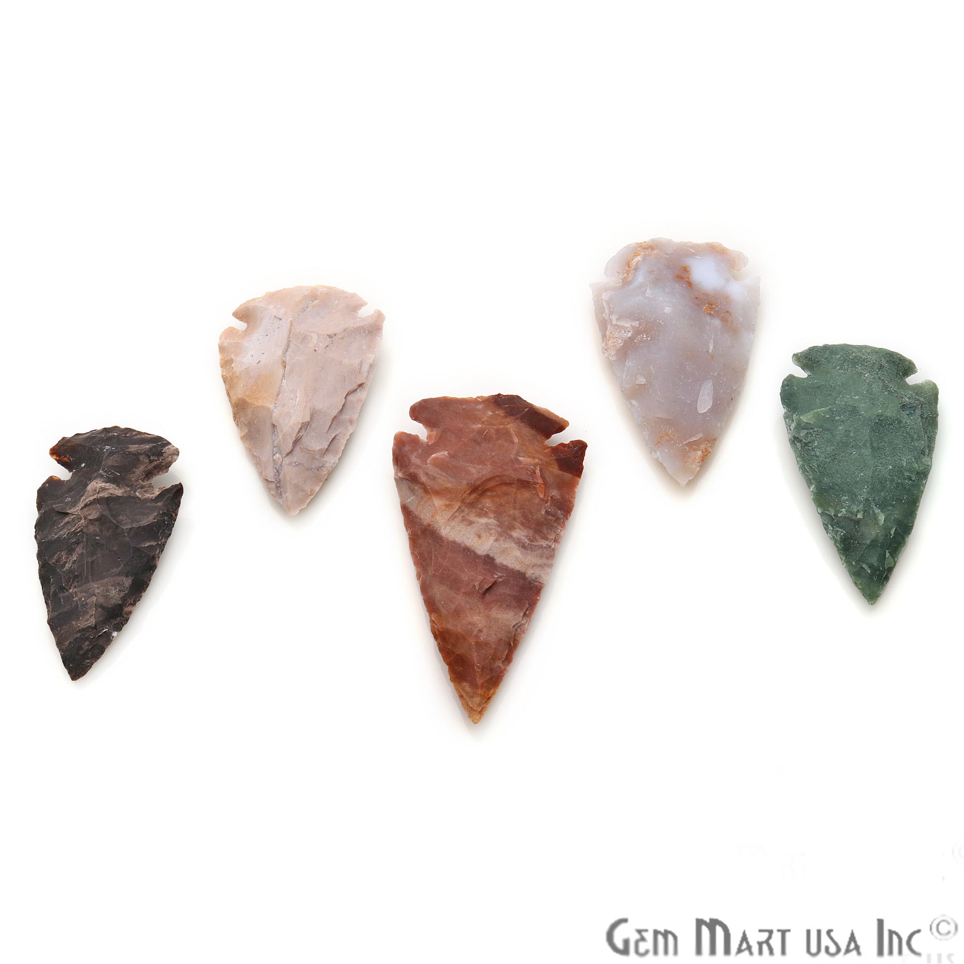 5pc Lot Arrowhead Cut Gemstones, 49x28mm Handcrafted Stone, Loose Gemstone, DIY Pendant, DIY Jewelry - GemMartUSA