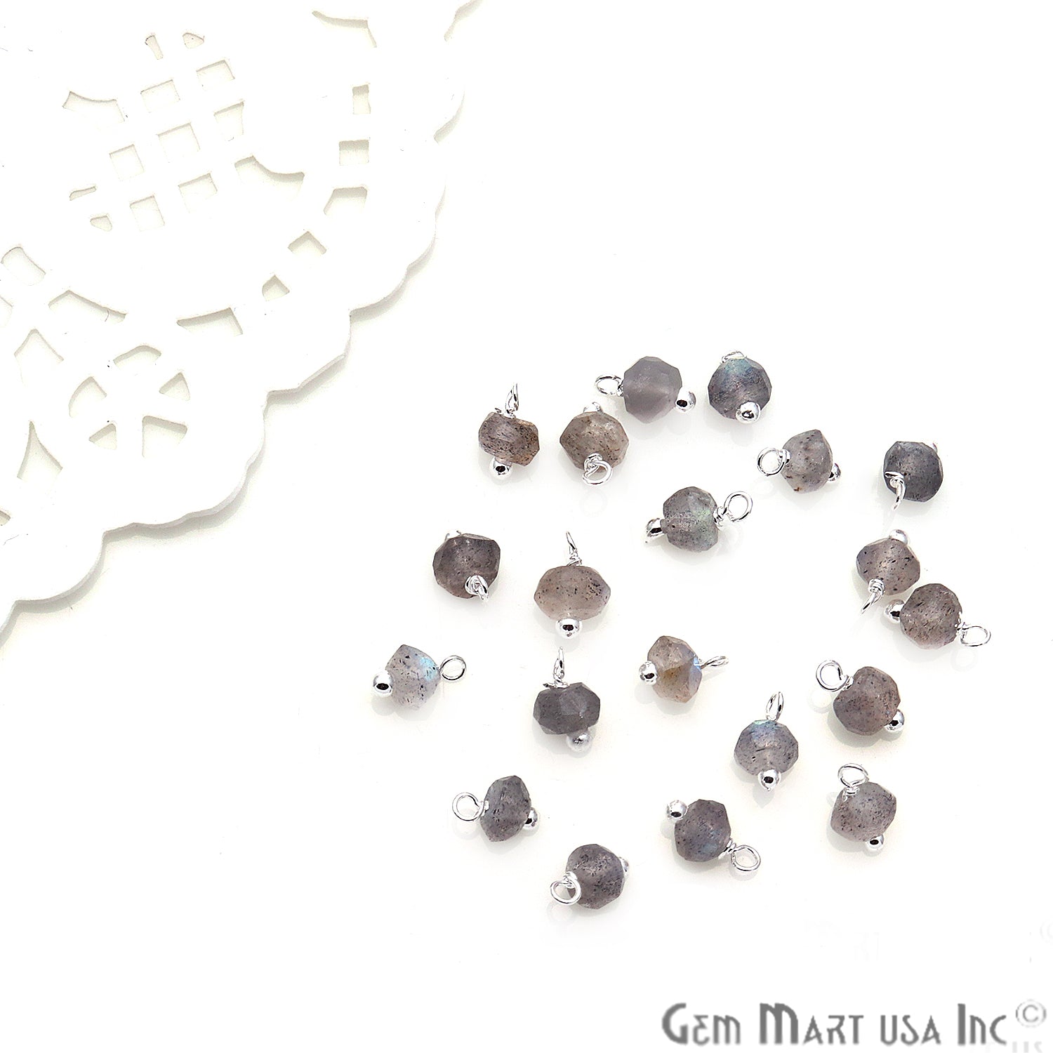 10pc Lot Faceted Tiny Silver Wire Wrapped Connector (Pick Gemstone) - GemMartUSA