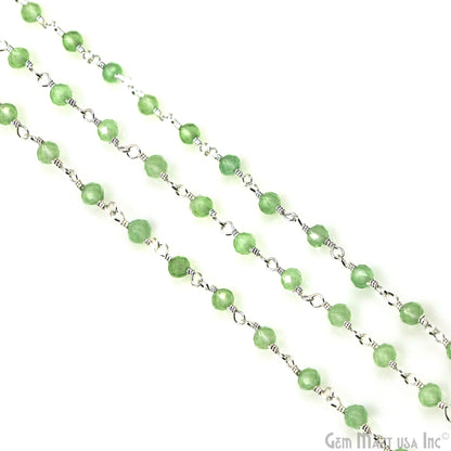 Green Monalisa 3-3.5mm Beads Silver Wire Wrapped Rosary Chain