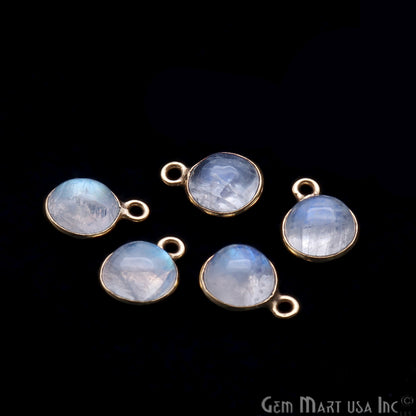 Rainbow Moonstone Round 8mm Gold Plated Cabochon Connector - GemMartUSA