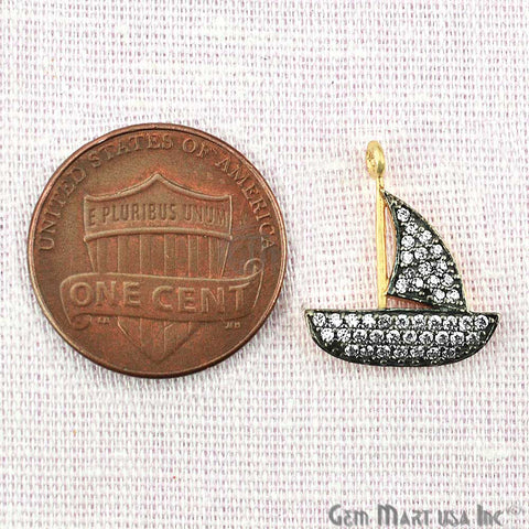 Cubic Zircon Pave 'Sail Boat' Gold Vermeil Charm For Bracelet & Pendants - GemMartUSA