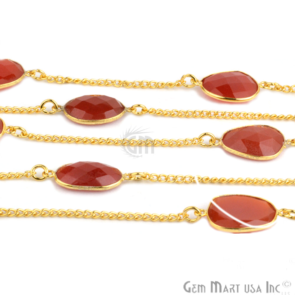 Carnelian 10-15mm Gold Plated Link Bezel Connector Chain - GemMartUSA (764051587119)