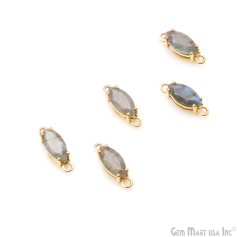 Faceted Marquise 5x10mm Prong Gold Plated Double Bail Connector