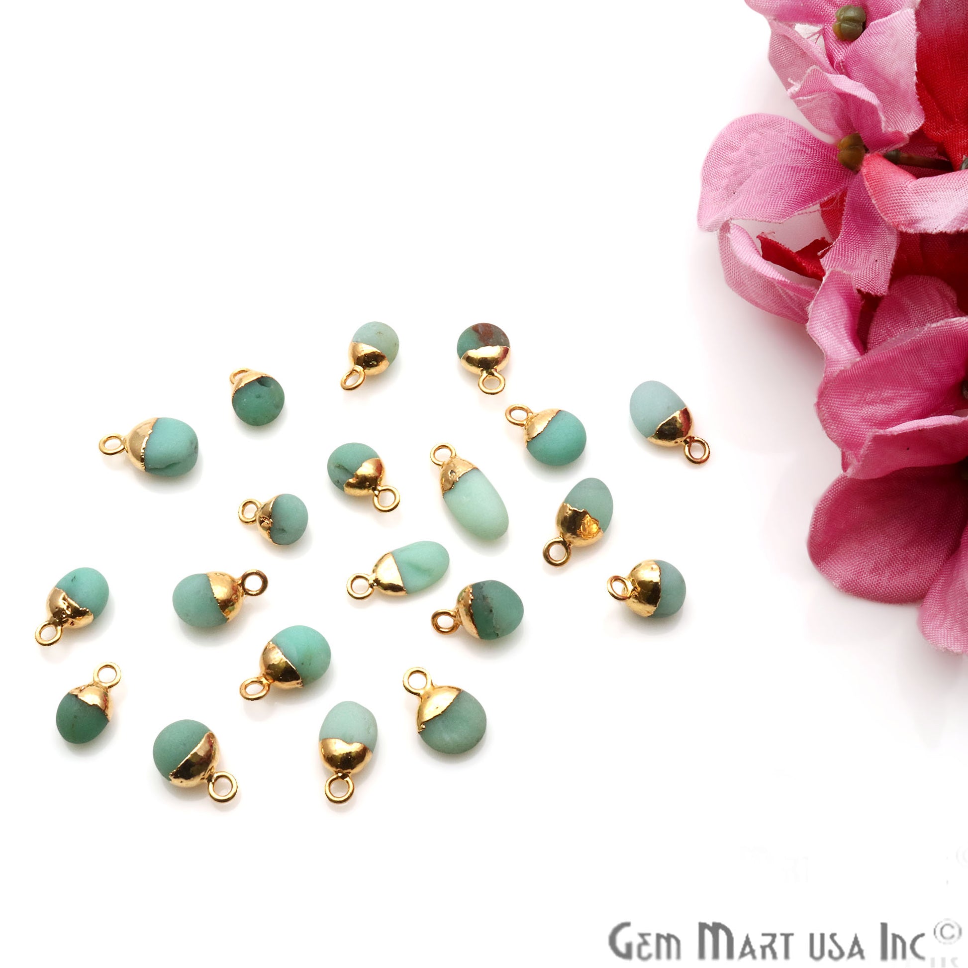 Chrysoprase Matte Beads Organic 15x7mm Gold Electroplated Pendant Connector - GemMartUSA