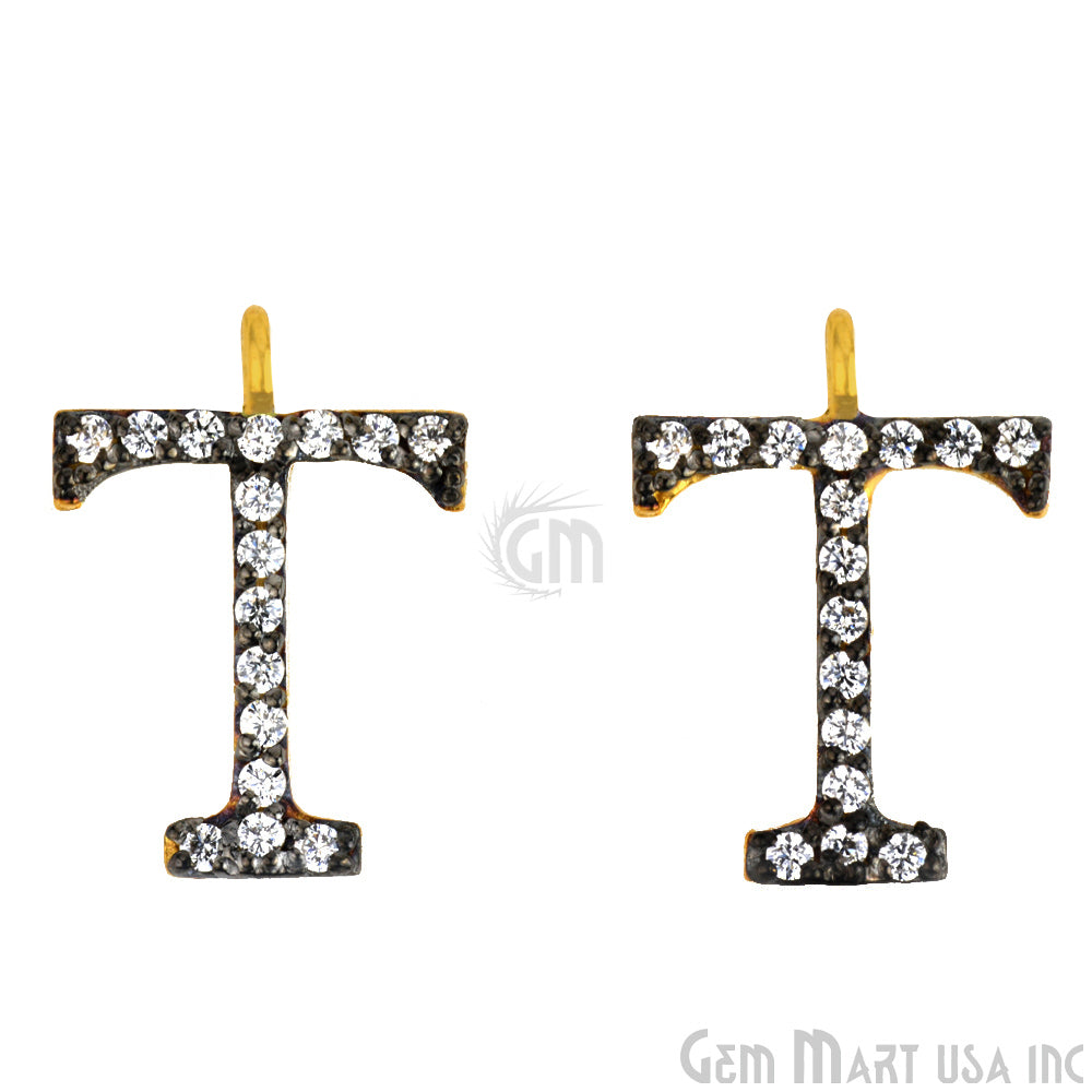 T Shape' Charm Diamond CZ Pave Gold Vermeil Charm For Bracelet & Pendants - GemMartUSA