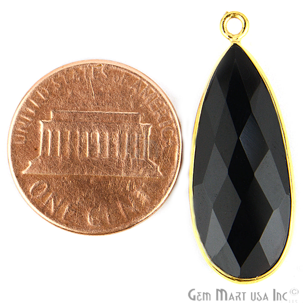 Black Onyx 11x29mm Pears Gold Plated Single Bail Gemstone Connectors - GemMartUSA