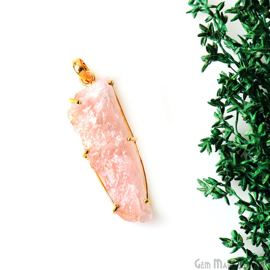 Natural Morganite Organic 52x16mm Gold Plated Prong Setting Single Bail Gemstone Pendant