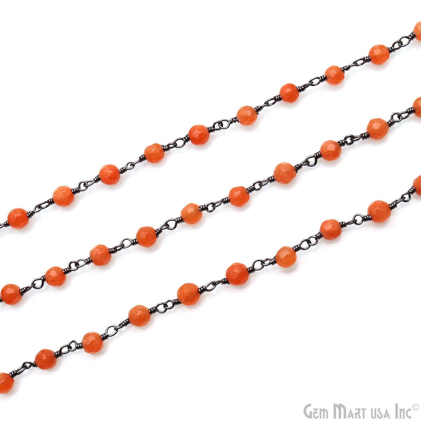 Orange Jade 4mm Faceted Beads Oxidized Wire Wrapped Rosary