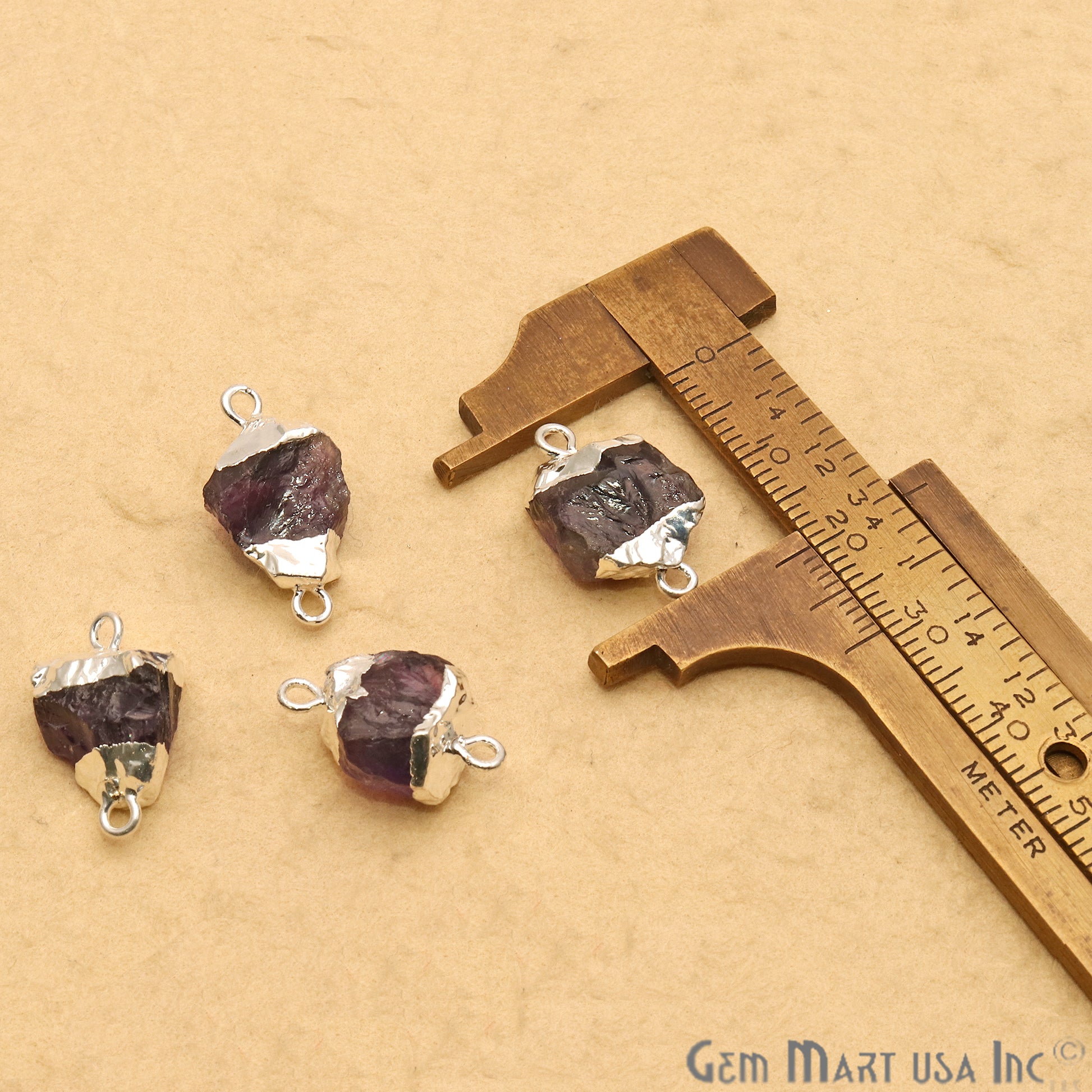 Rough Amethyst Organic 22x13mm Silver Electroplated Pendant Connector - GemMartUSA