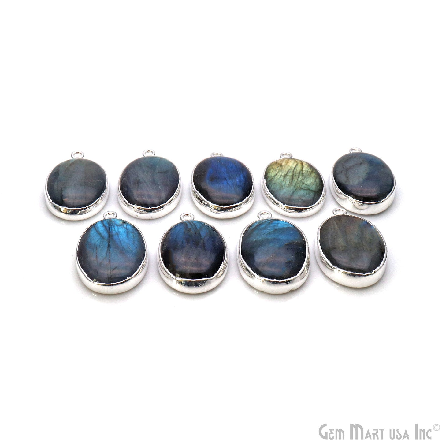 Flashy Labradorite 29x18mm Cabochon Oval Single Bail Silver Electroplated Gemstone Connector