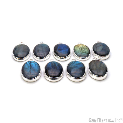 Flashy Labradorite 29x18mm Cabochon Oval Single Bail Silver Electroplated Gemstone Connector