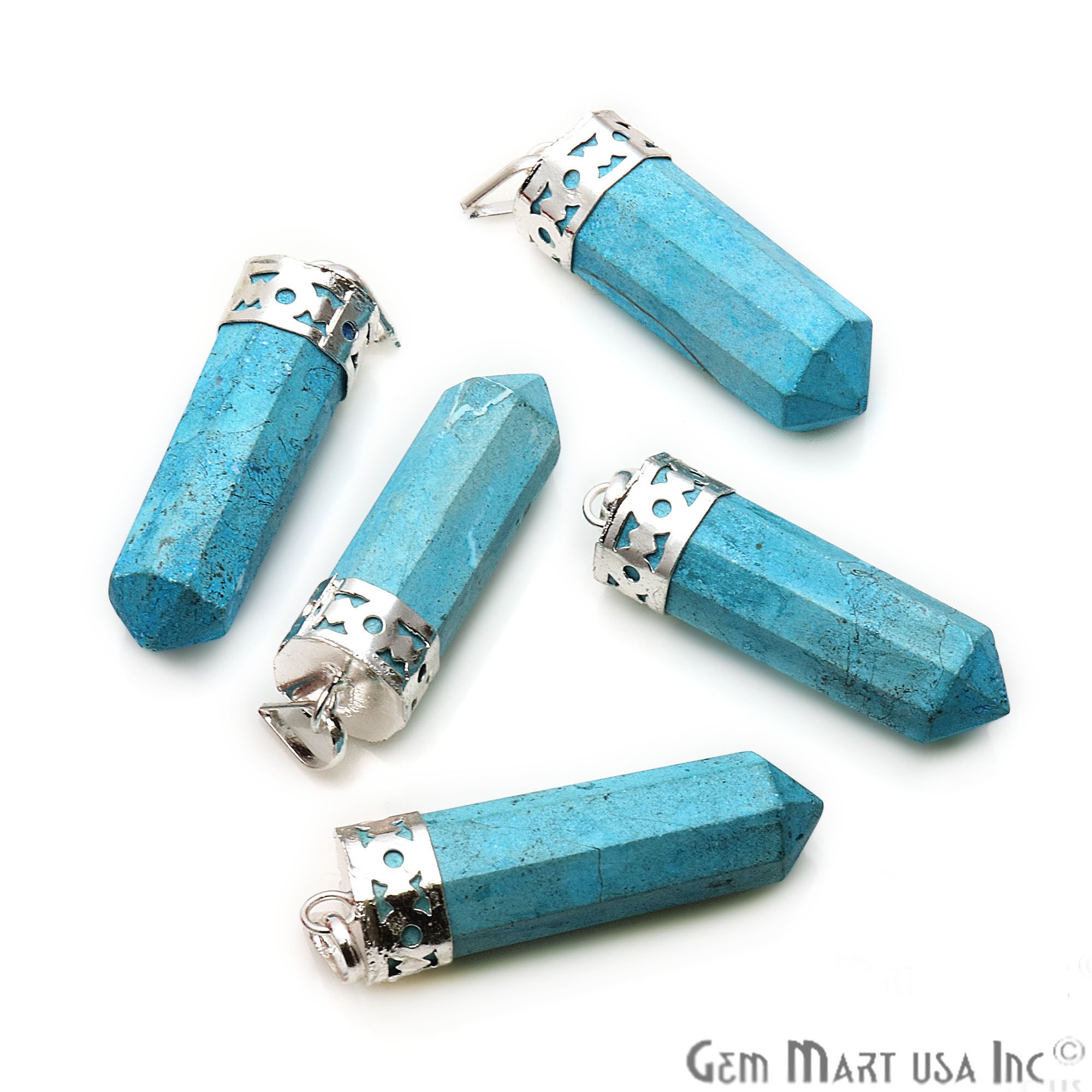 DIY Healing Gemstone Silver Pencil Point Ornate Pendant 1pc (Pick Stone) - GemMartUSA