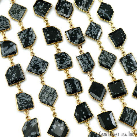Black Obsidian 10-15mm Faceted Free Form Gold Bezel Connector Chain