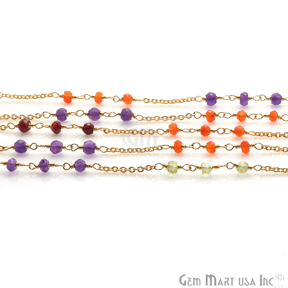 Multi Color Gold Plated Wire Wrapped Beaded Rosary Chain - GemMartUSA