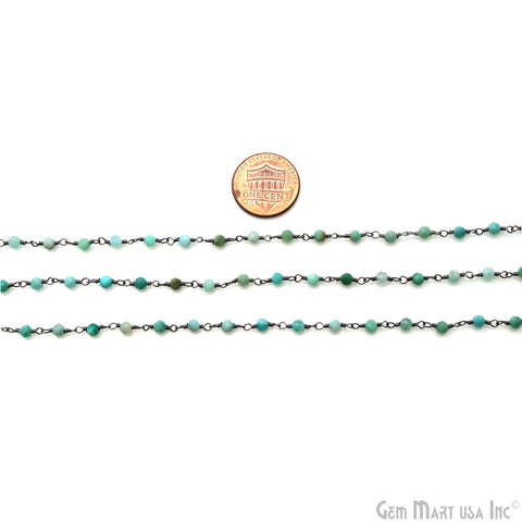 Amazonite 3-3.5mm Oxidized Beaded Wire Wrapped Rosary Chain