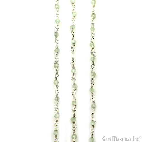 Prehnite Silver Plated Wire Wrapped Gemstone Beads Rosary Chain