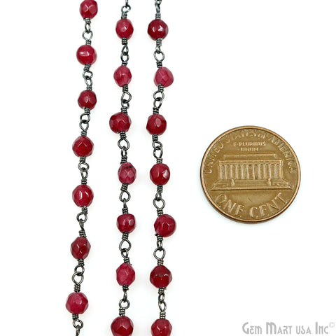 Dark Cherry Jade Beads 4mm Oxidized Wire Wrapped Rosary Chain