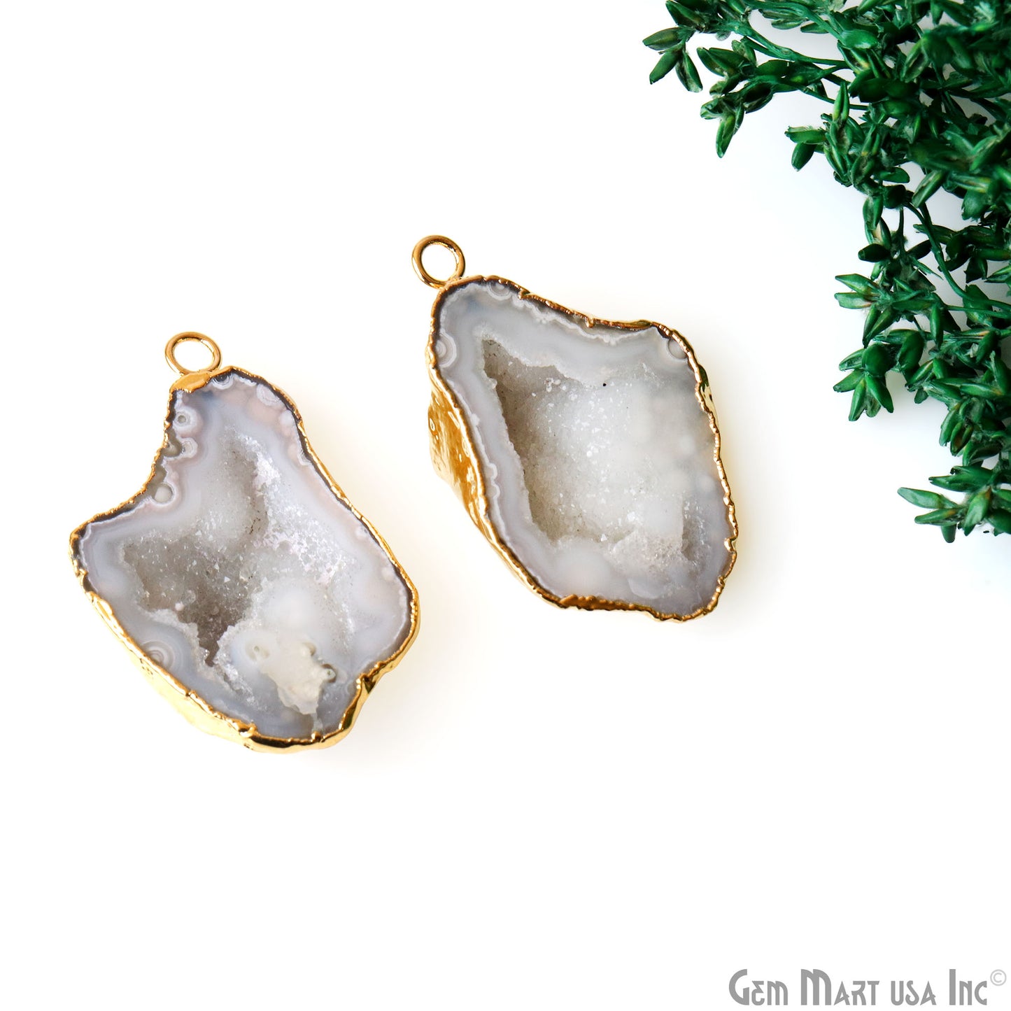 Geode Druzy 39x23mm Organic Gold Electroplated Single Bail Gemstone Earring Connector 1 Pair