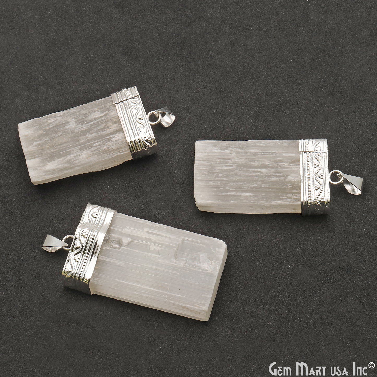 Selenite Rectangle 46x24mm Silver Connector Pendant