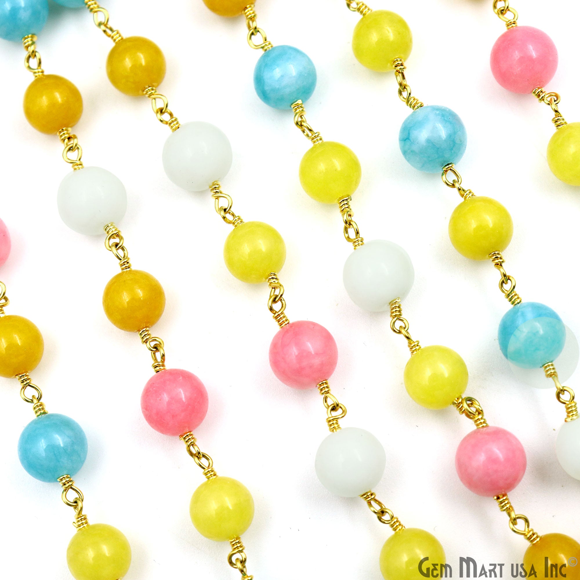 Multi Color Stone Cabochon Beads 8mm Gold Plated Gemstone Rosary Chain