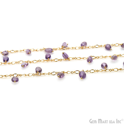 Amethyst Tumble Beads 8x5mm Gold Plated Cluster Dangle Chain