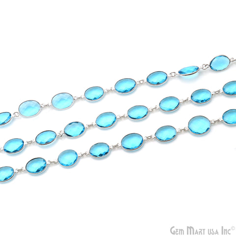 Blue Topaz 10x14mm Oval Silver Bezel Continuous Connector Chain