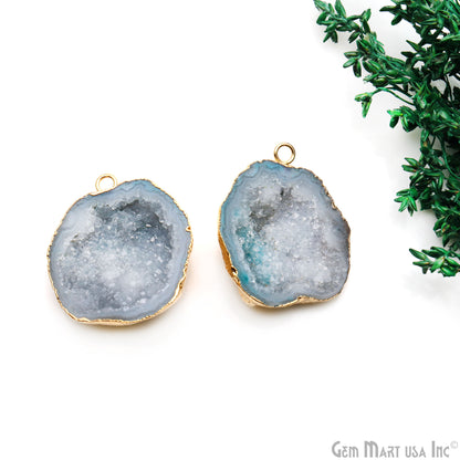 Geode Druzy 29x36mm Organic Gold Electroplated Single Bail Gemstone Earring Connector 1 Pair