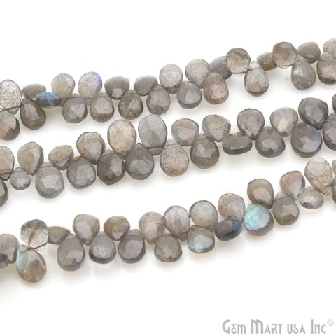 Labradorite Pears Beads, 8 Inch Gemstone Strands, Drilled Strung Briolette Beads, Pears Shape, 7x5mm