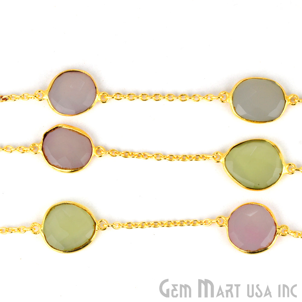 Multi Color Stone 10-15mm Gold Plated Link Bezel Connector Chain - GemMartUSA (764189704239)