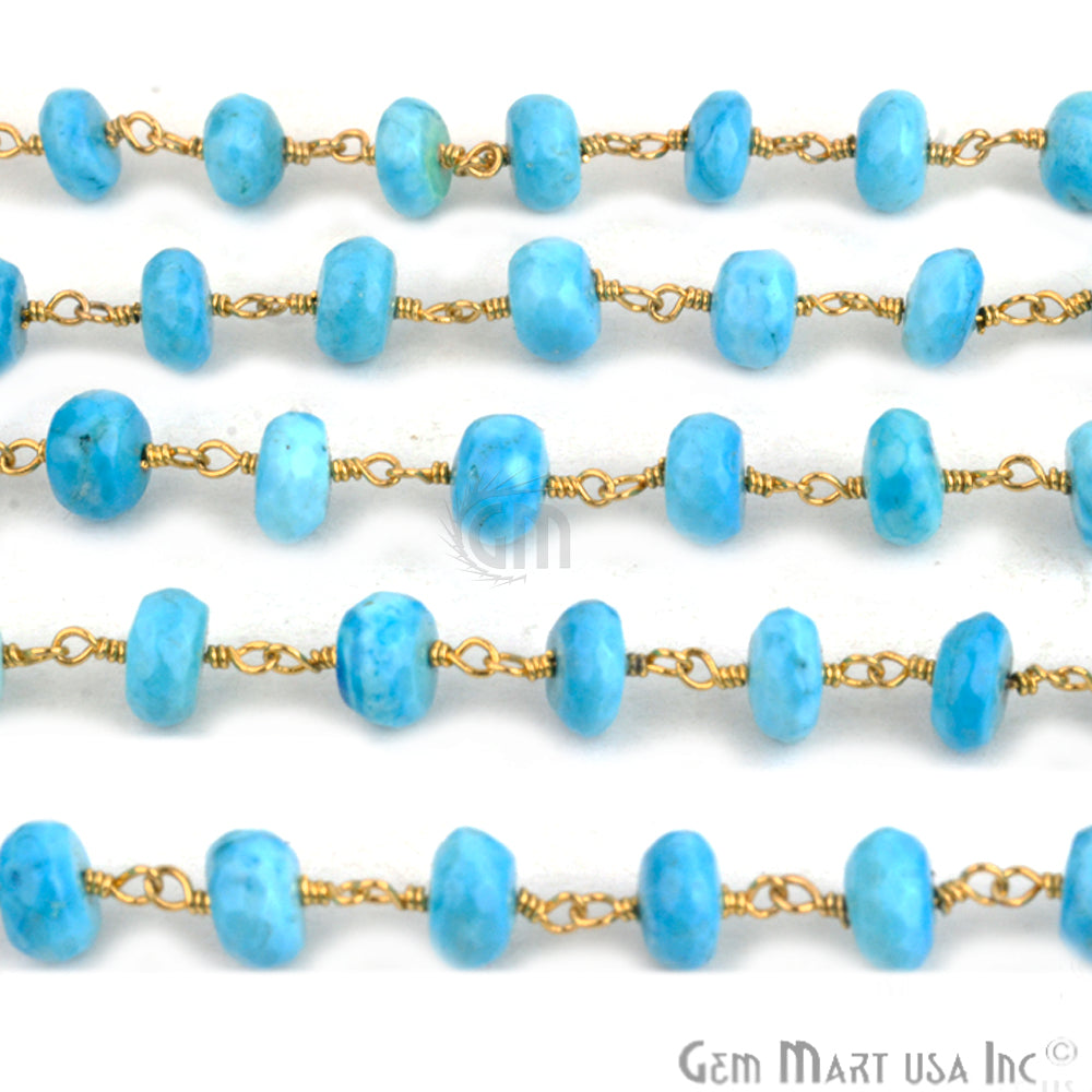 Turquoise Beads Chain, Gold Plated Wire Wrapped Rosary Chain - GemMartUSA (762741424175)