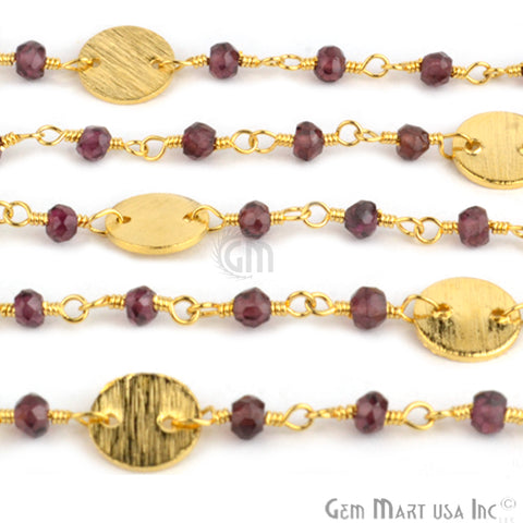 Garnet 3-3.5mm Gold Plated Wire Wrapped Beads Rosary Chain - GemMartUSA (763677671471)