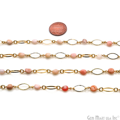 Pink Opal With Gold Marquise Finding Rosary Chain