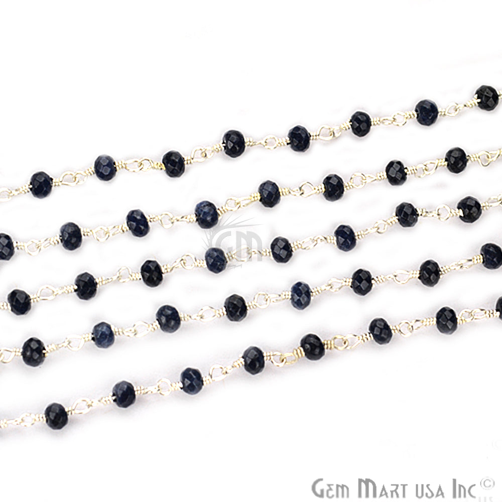 Black Sapphire Jade Silver Plated Wire Wrapped Beads Rosary Chain (763816542255)