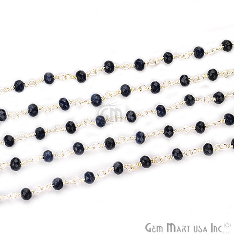 Black Sapphire Jade Silver Plated Wire Wrapped Beads Rosary Chain (763816542255)