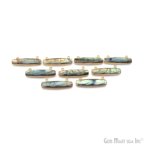 Labradorite Rectangle Bar 40x13mm Gold Electroplated Double Bail Connector