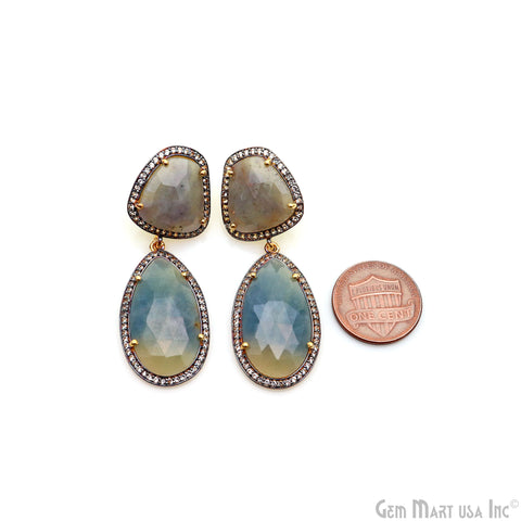 Sapphire With Cubic Zirconia Pave Diamond 53x18mm,Gold Vermeil Dangle Drop Earring