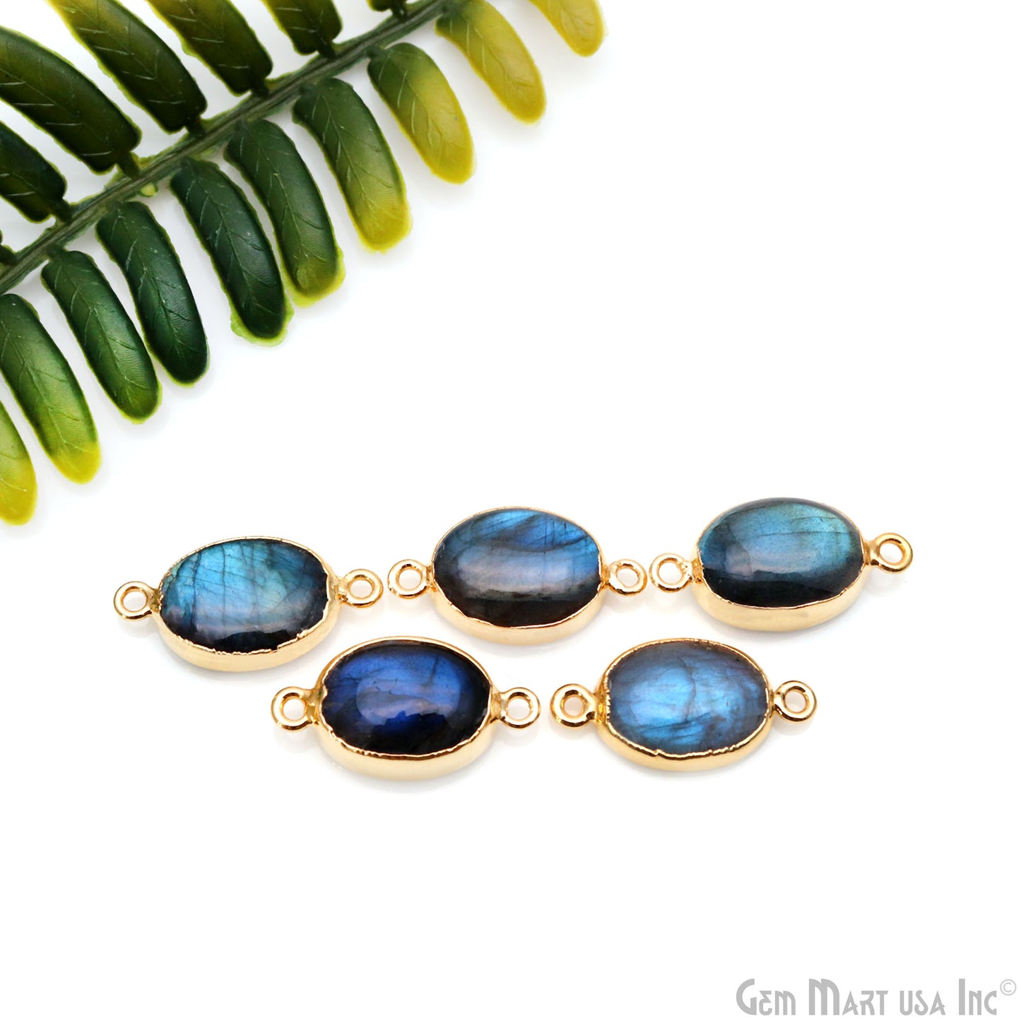 Flashy Labradorite 23x12mm Cabochon Oval Double Bail Gold Electroplated Gemstone Connector