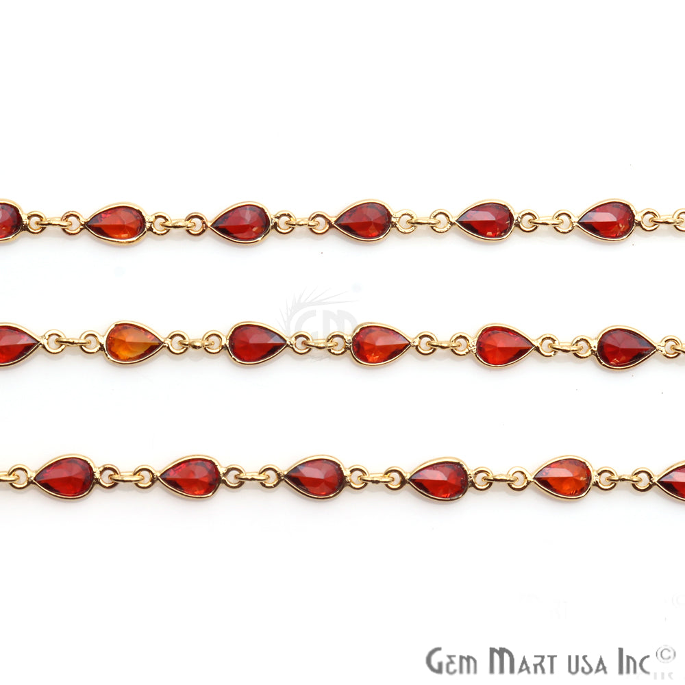 Garnet 6x4mm Pear Shape Gold Plated Continuous Connector Chain - GemMartUSA