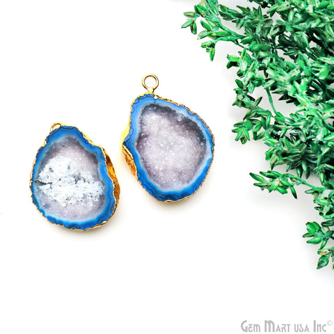 Geode Druzy 34x24mm Organic Gold Electroplated Single Bail Gemstone Earring Connector 1 Pair