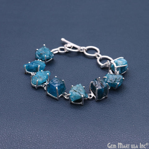 Natural Rough Gemstone In Silver Plated Prong Setting Toggle Clasp Bracelet 7 Inch