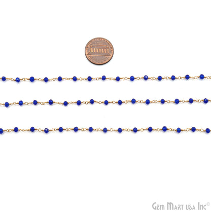 Sapphire Faceted 3-3.5mm Gold Plated Beaded Wire Wrapped Rosary Chain