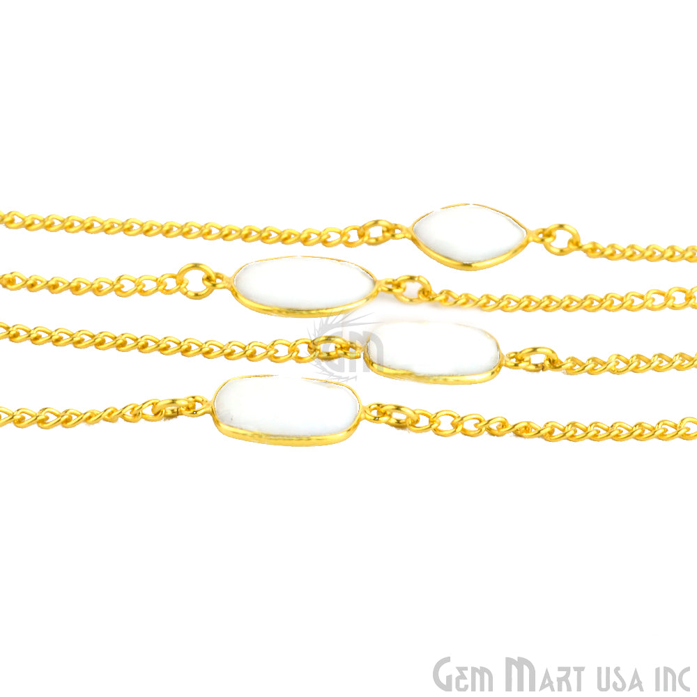 White Agate 10-15mm Gold Plated Bezel Connector Link Rosary Chain - GemMartUSA (764383559727)