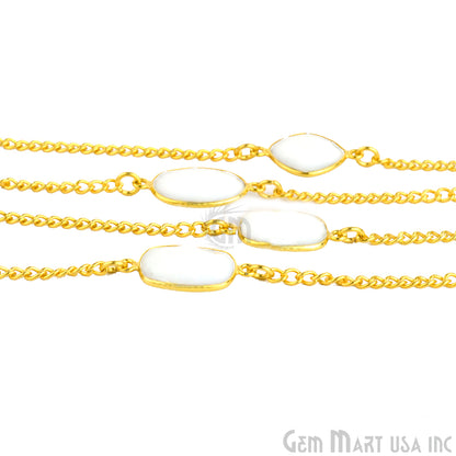 White Agate 10-15mm Gold Plated Bezel Connector Link Rosary Chain - GemMartUSA (764383559727)