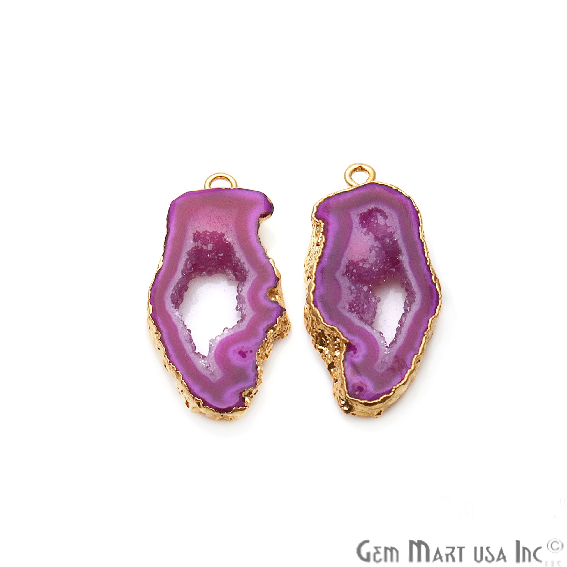 Agate Slice 14x30mm Organic Gold Electroplated Gemstone Earring Connector 1 Pair - GemMartUSA