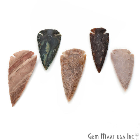 5pc Lot Arrowhead Cut Gemstones, 89x39mm Handcrafted Stone, Loose Gemstone, DIY Pendant, DIY Jewelry - GemMartUSA