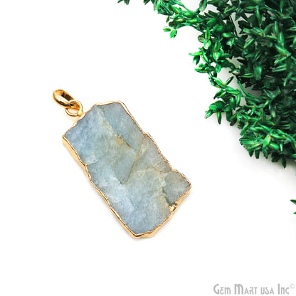 Aquamarine Free Form shape 41x20mm Gold Electroplated Gemstone Single Bail Pendant